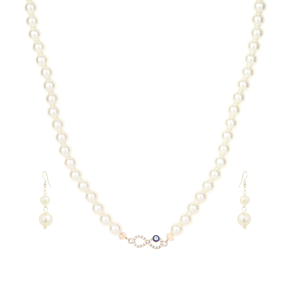 Elegant Infinity Pearl Necklace with Evil Eye Charm