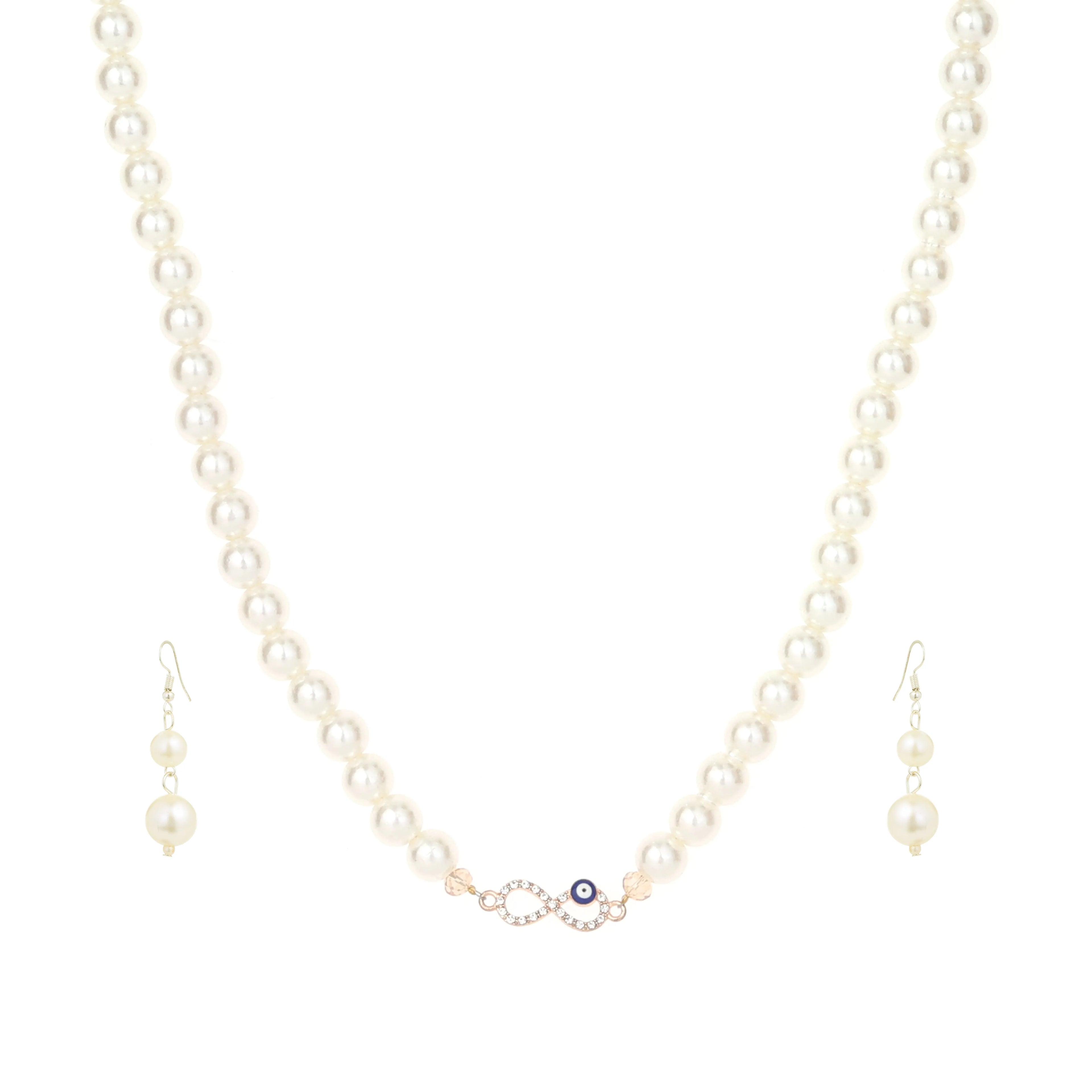Elegant Infinity Pearl Necklace with Evil Eye Charm