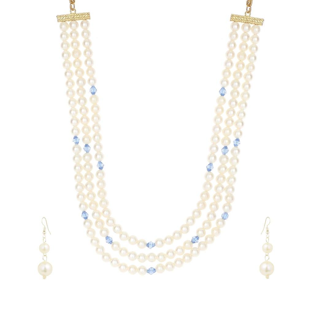 Blue Grace Triple-Layer Pearl Necklace Set