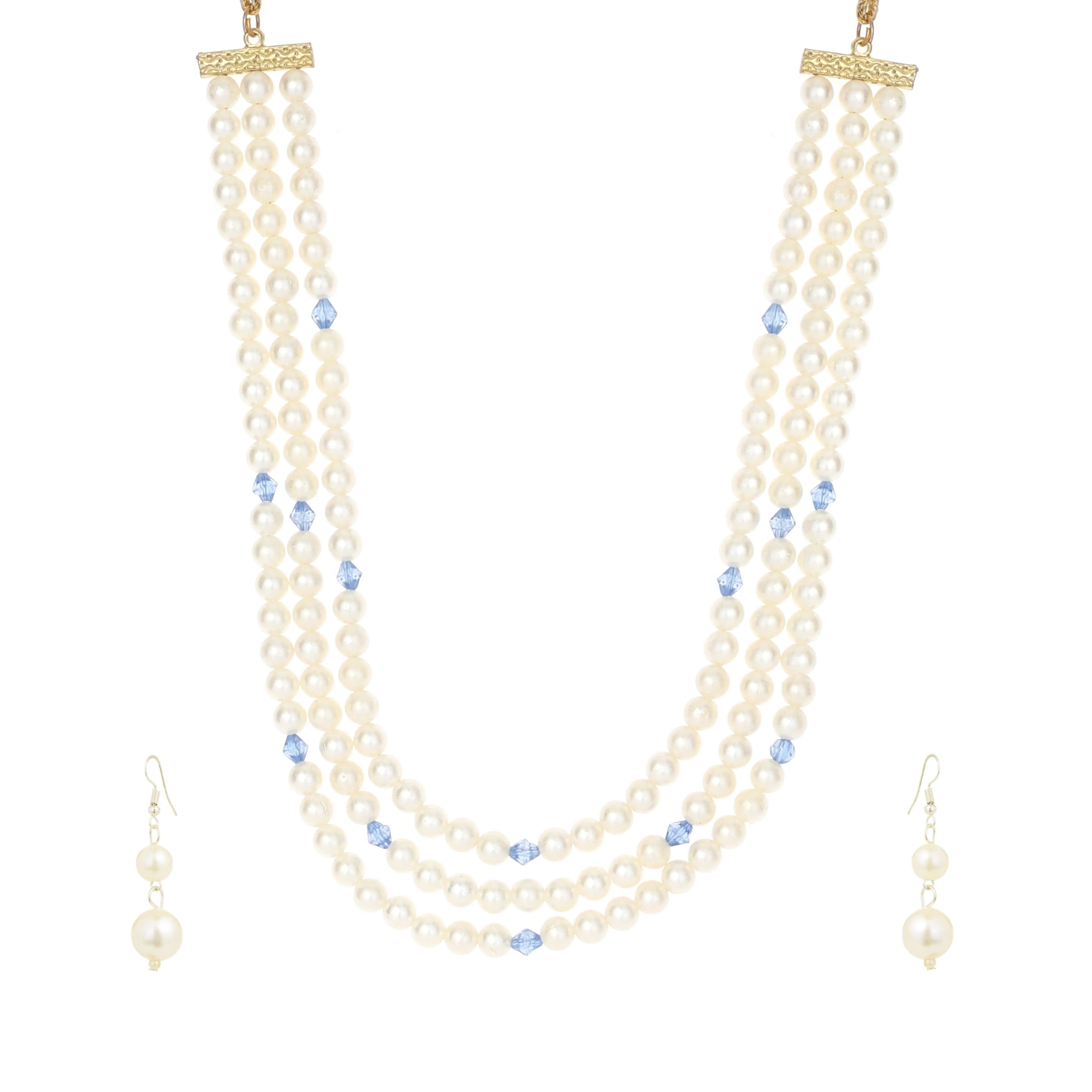 Blue Grace Triple-Layer Pearl Necklace Set