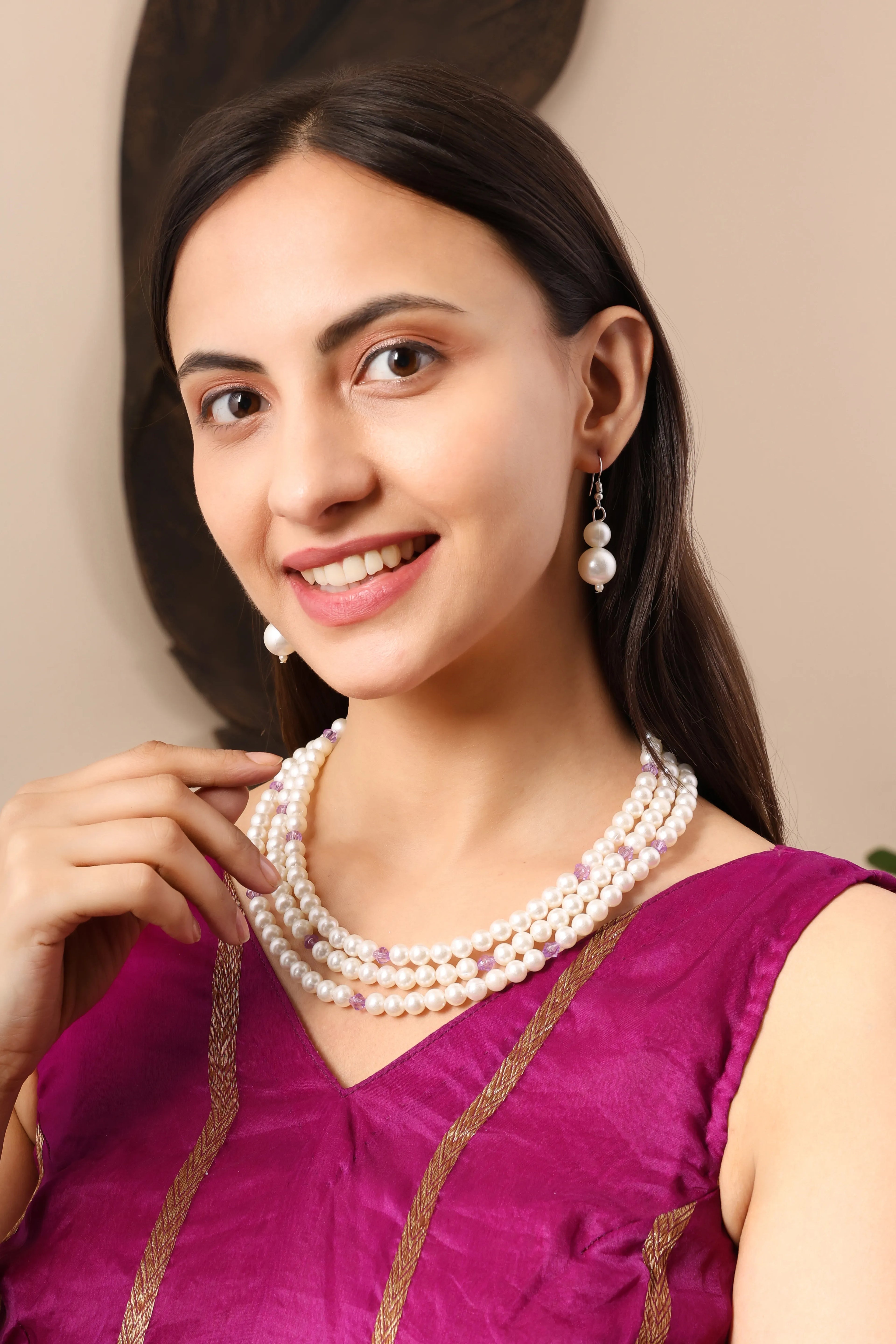 Lavender Bliss Triple-Layer Pearl Necklace Set
