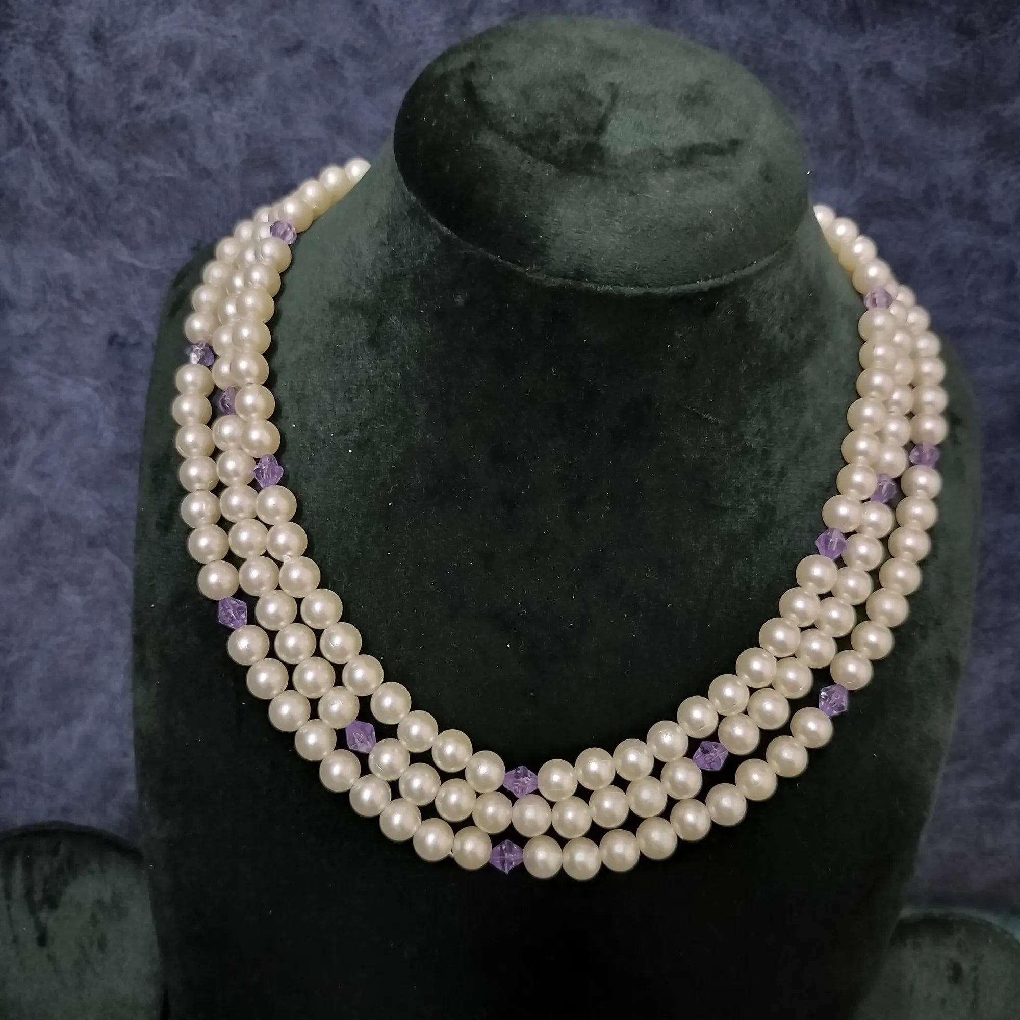 Blue Grace Triple-Layer Pearl Necklace Set