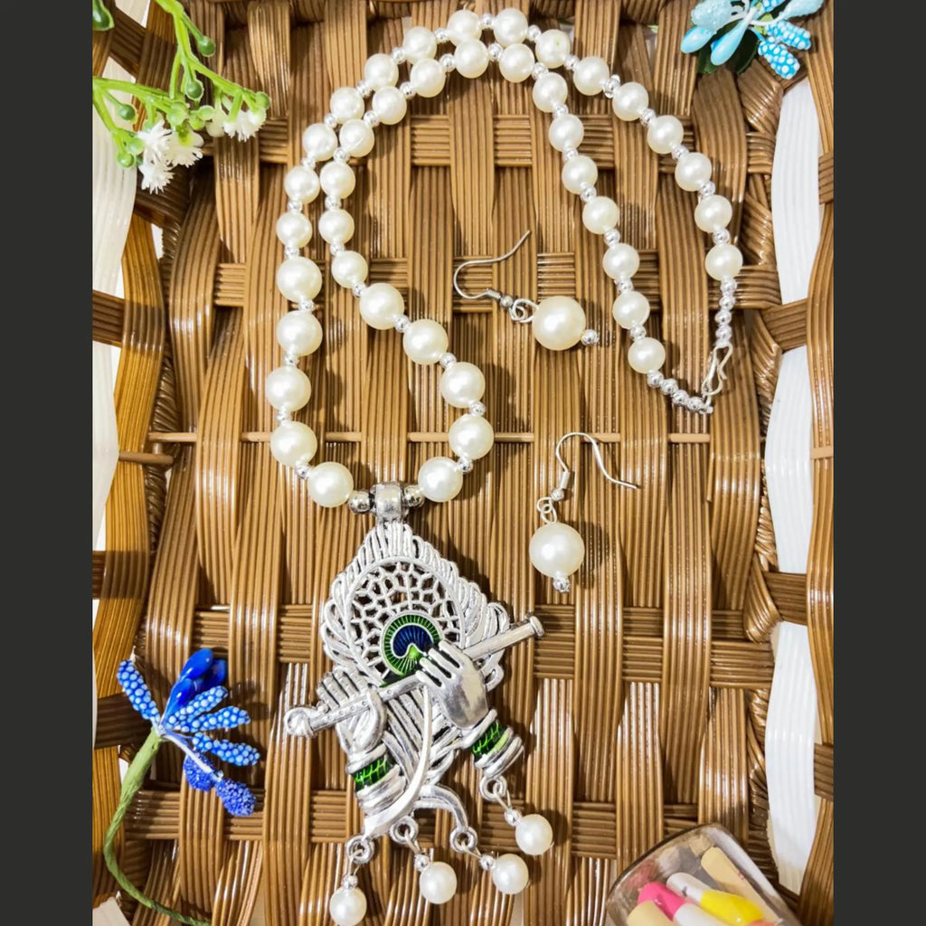 Divine Melody Pearl Krishna Pendant Necklace Set