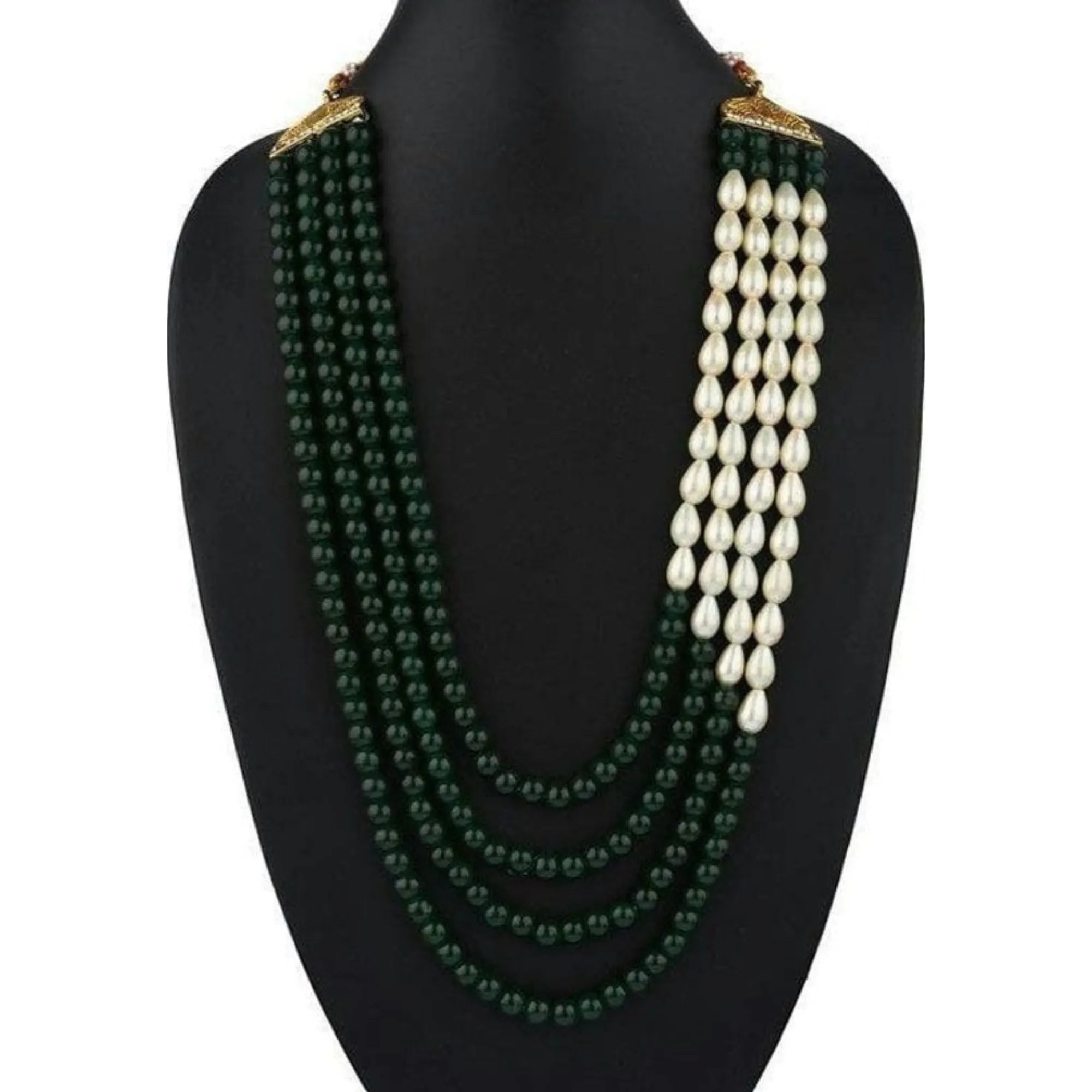 Royal Emerald and Pearl Layered Maharani Necklace