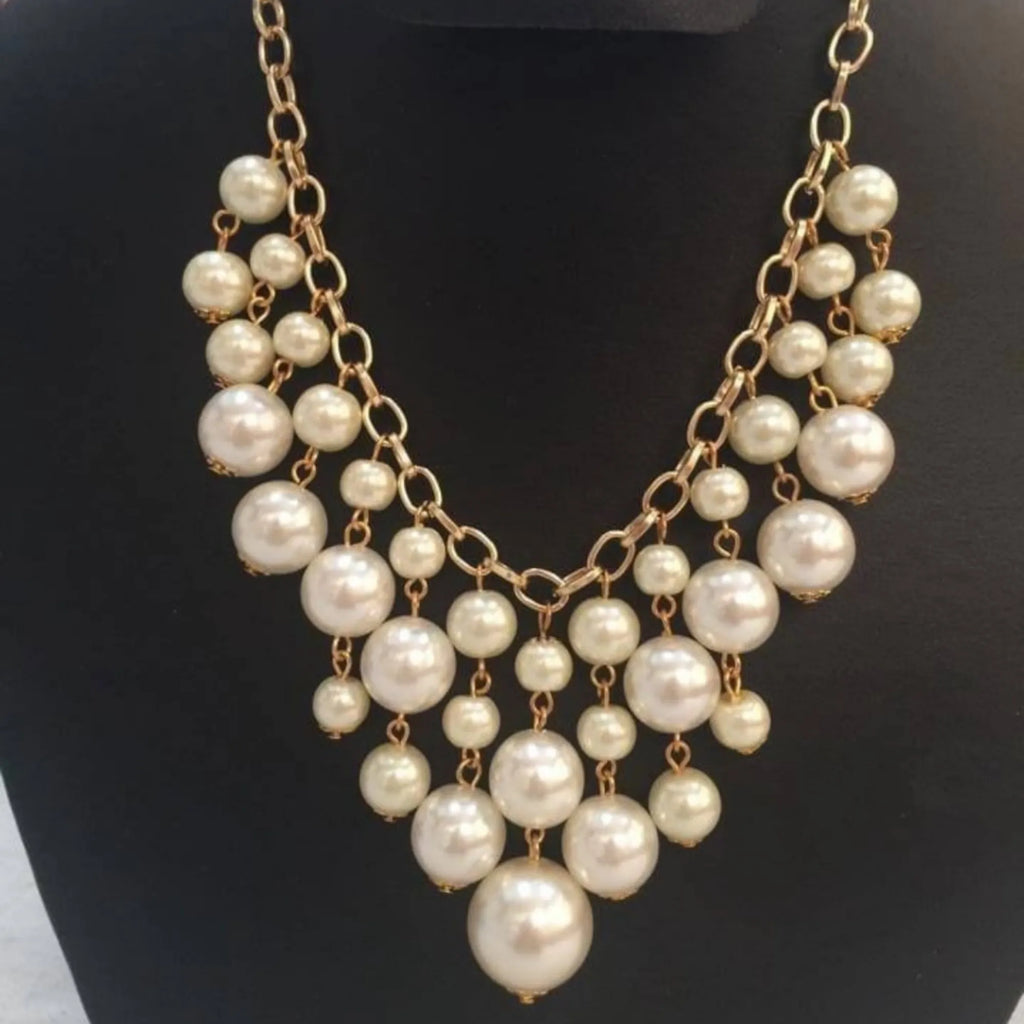Pearl drop choker necklace set.