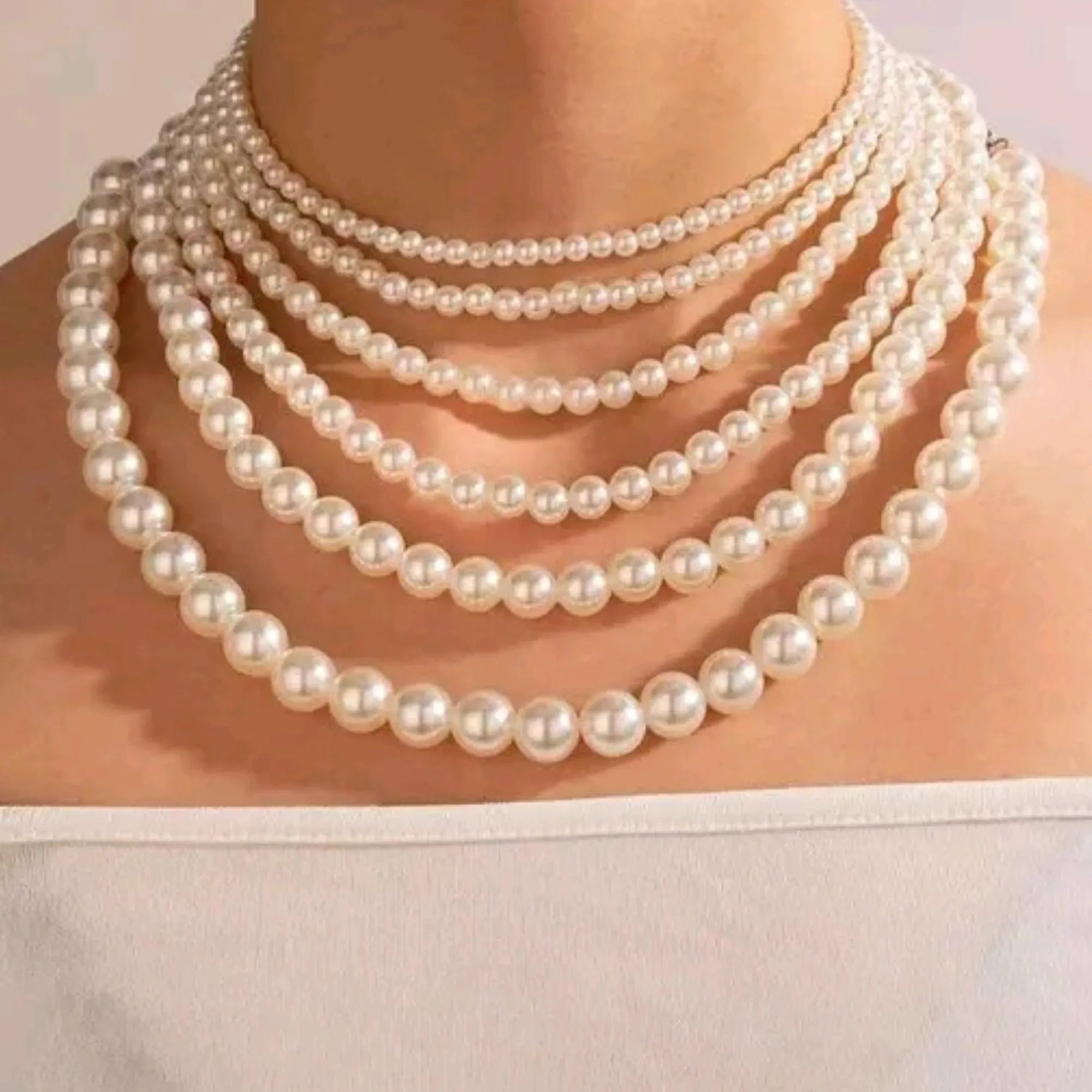 Elegant 6 layer Pearl Choker Necklace Set