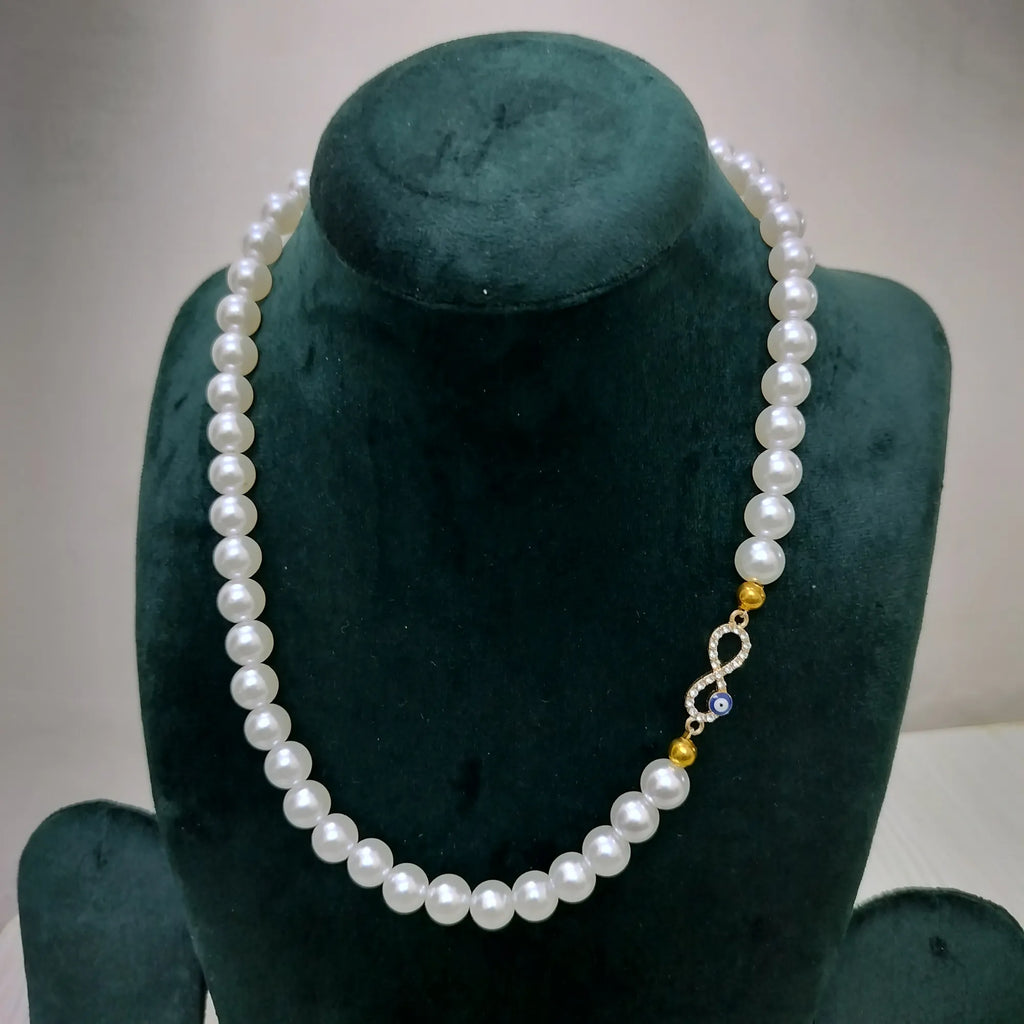Elegant Infinity Pearl Necklace with Evil Eye Charm