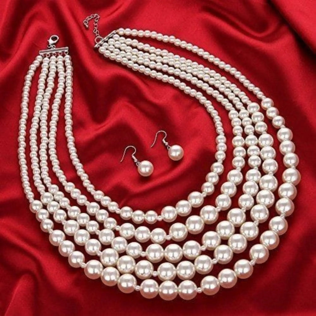 Lustrous Pearl Choker Set with Elegant Earrings