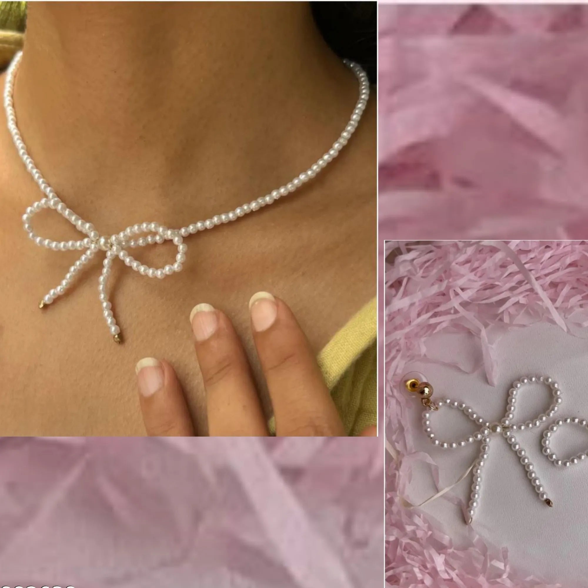 Delicate Pearl Bow Choker Necklace