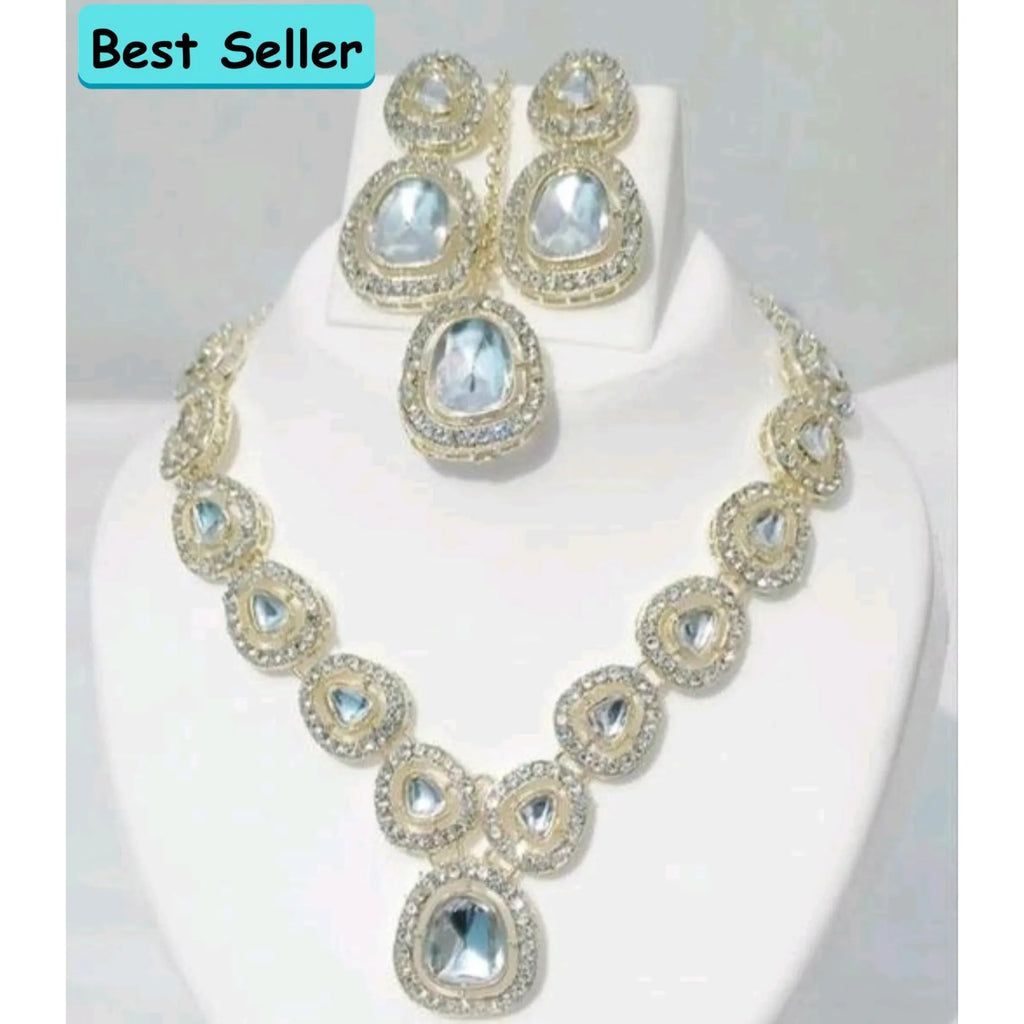 Celestial Sparkle Silver Polki Necklace Set