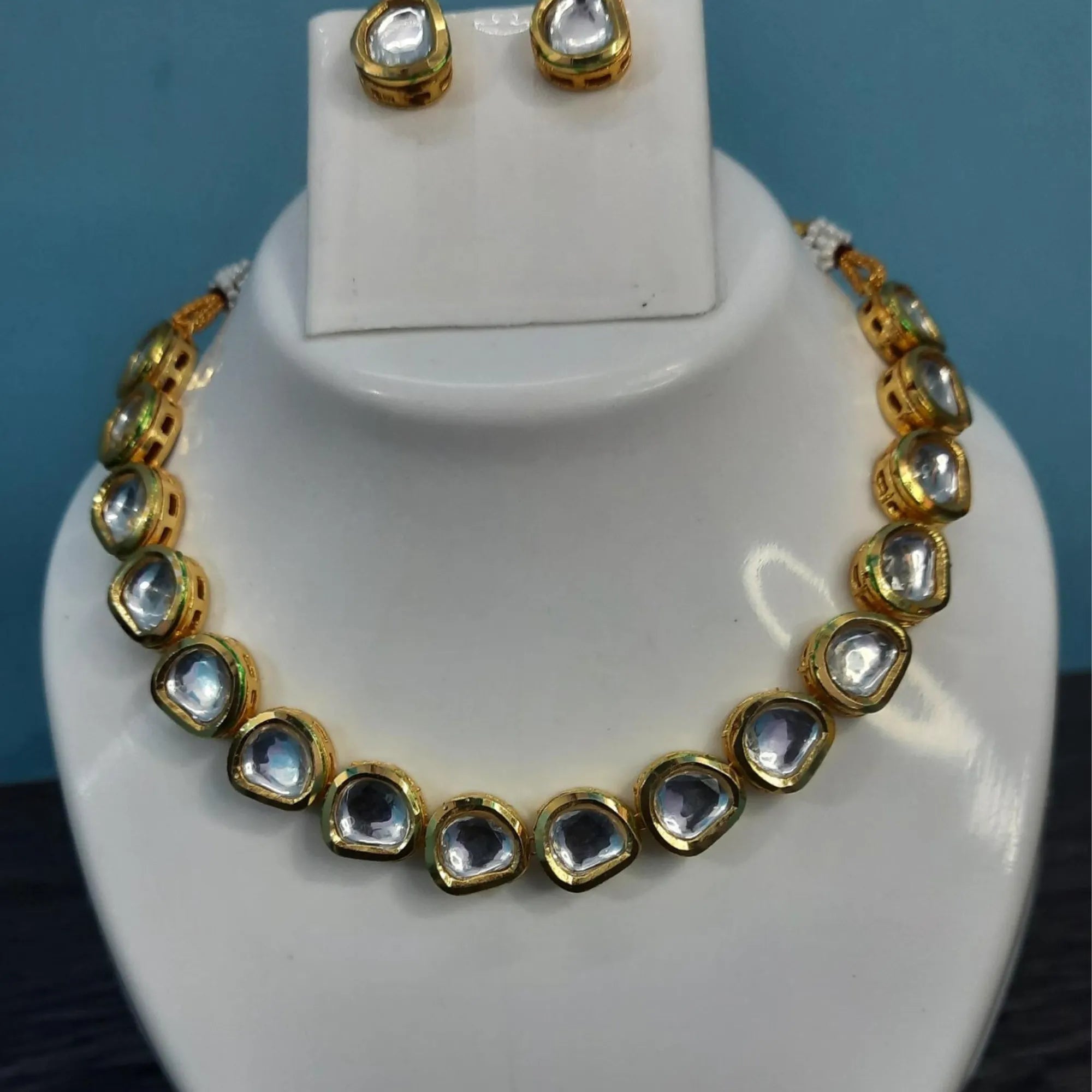 Golden Glow Mirror Polki Necklace Set