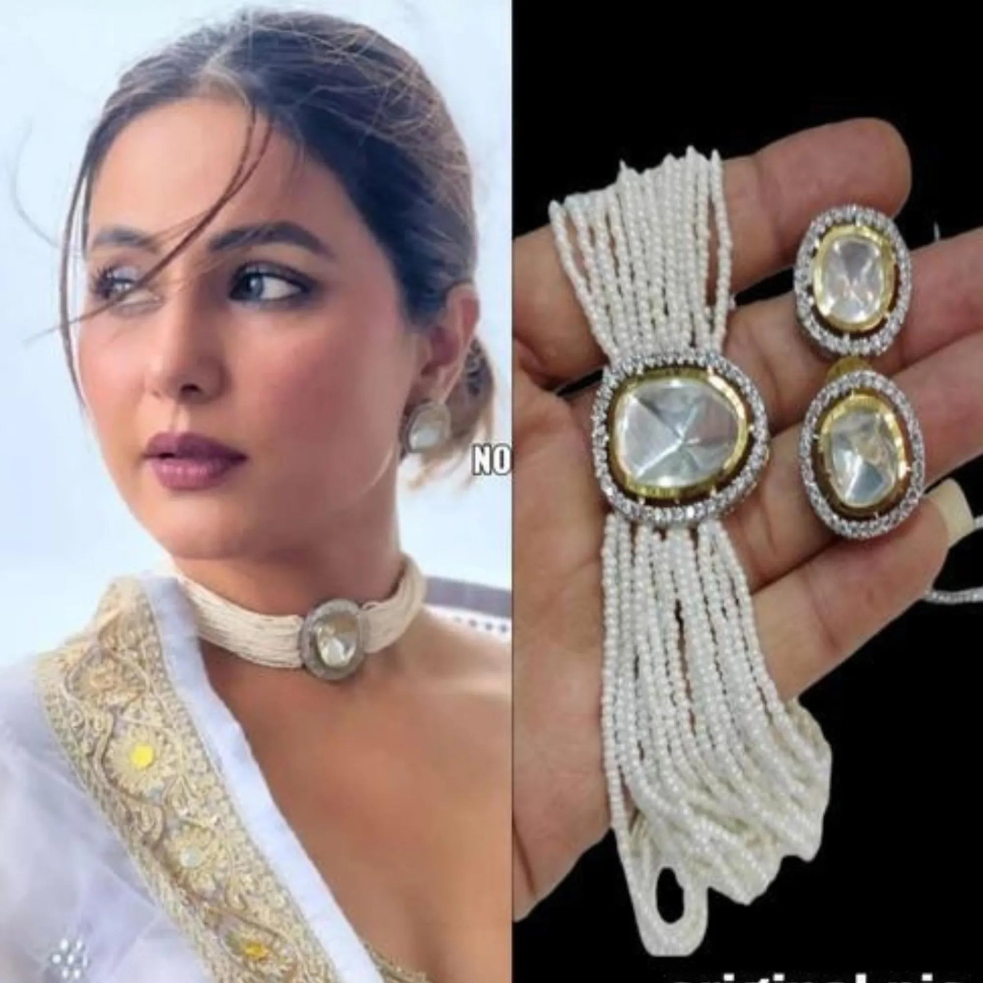 Graceful Pearl Strand Choker with Mirror Charm