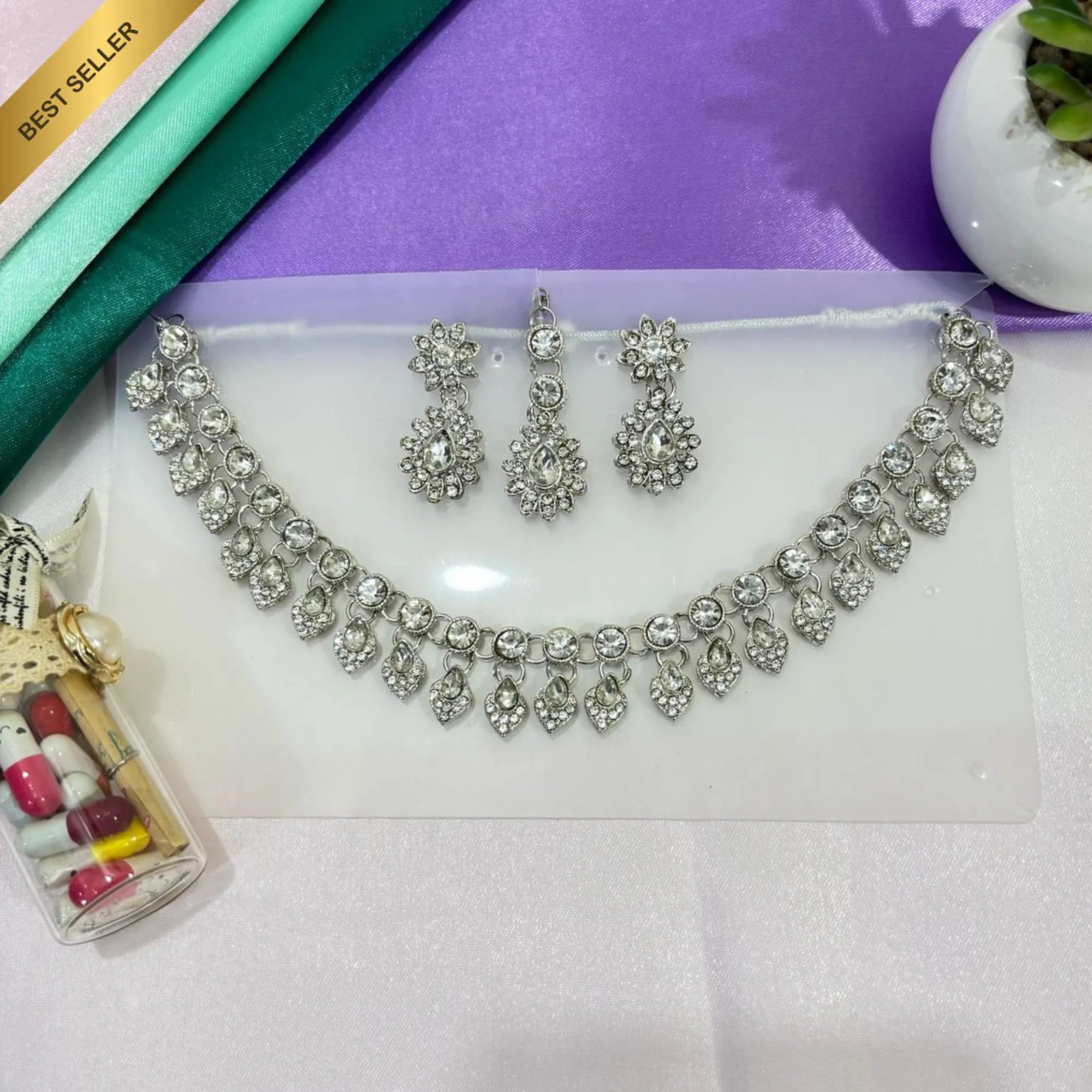 Sparkle Grace Stone-Studded Necklace & Earring Set