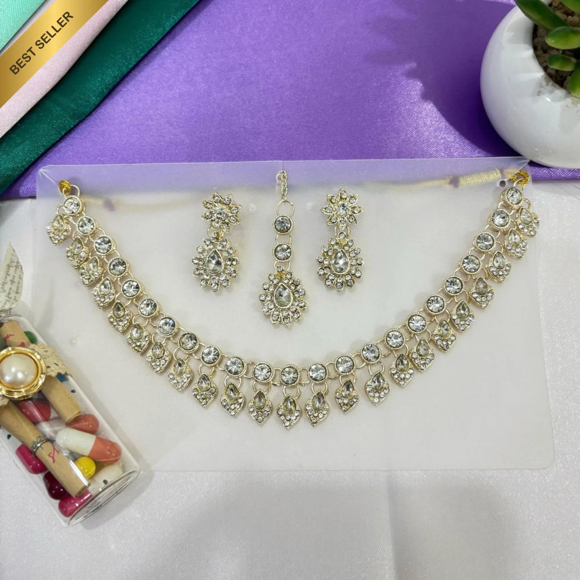 Sparkle Grace Stone-Studded Necklace & Earring Set