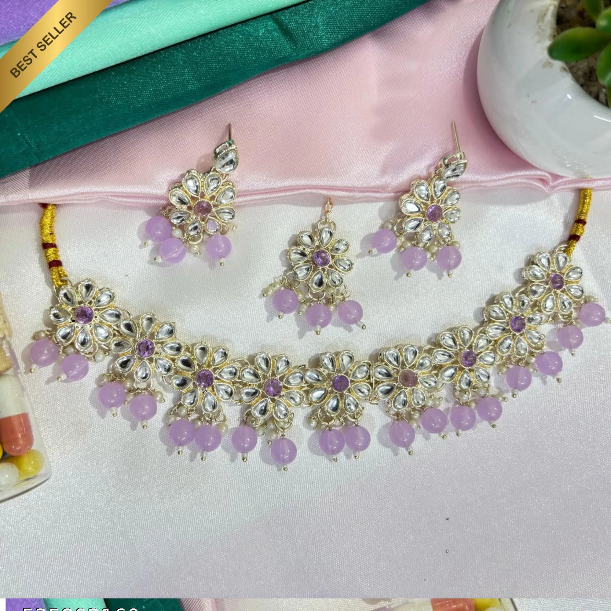 Radiant Kundan Blossom Necklace Set with Color Beads