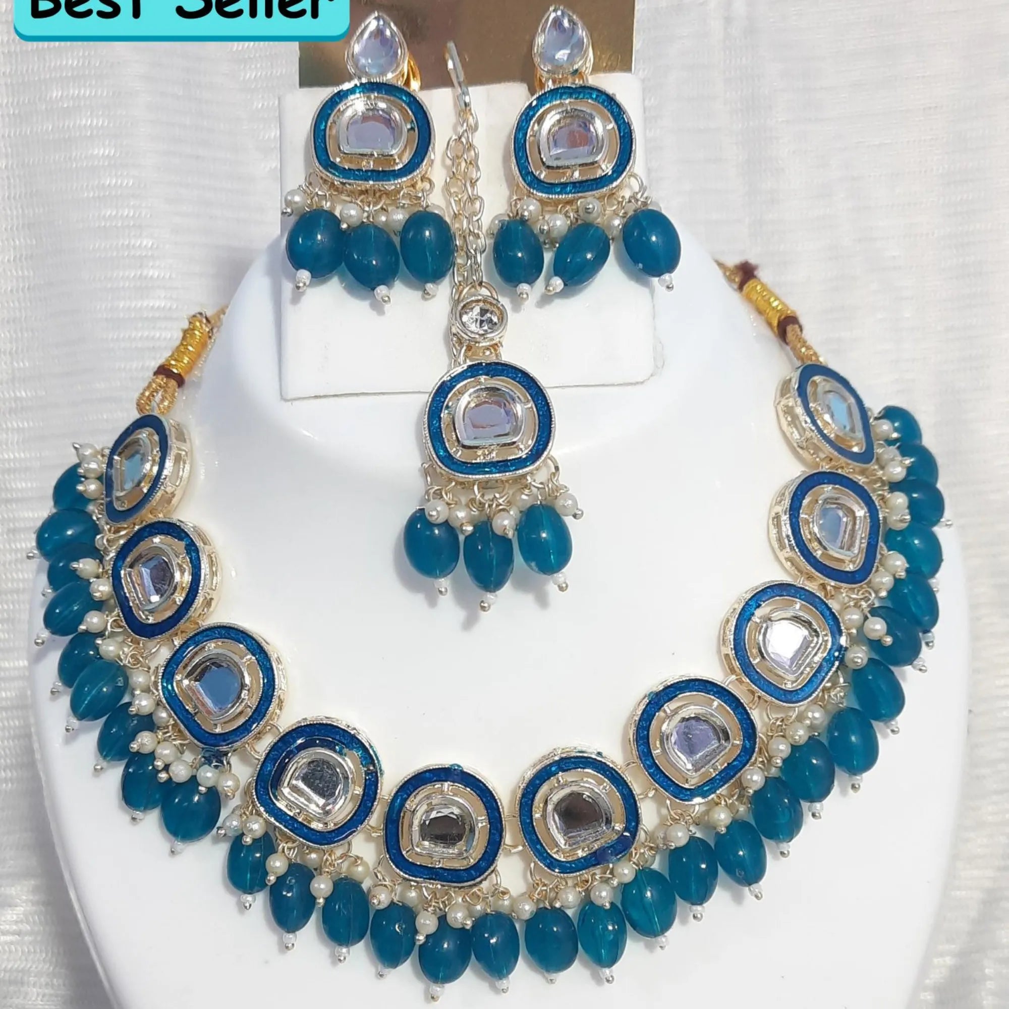Royal Kundan Teardrop Beaded Necklace Set