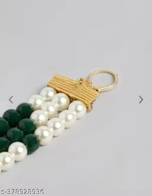 Graceful Emerald and Pearl Long Layered Necklace Set